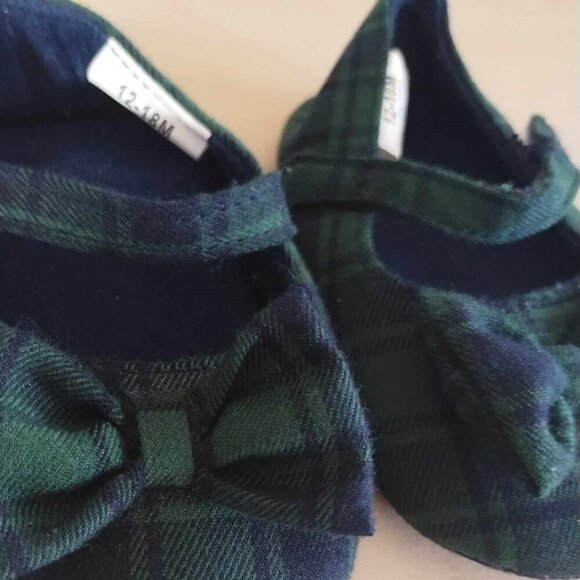 18-24month Tartan cotton Shoes with bow blue and green plaid maryjanes - Picture 4 of 6